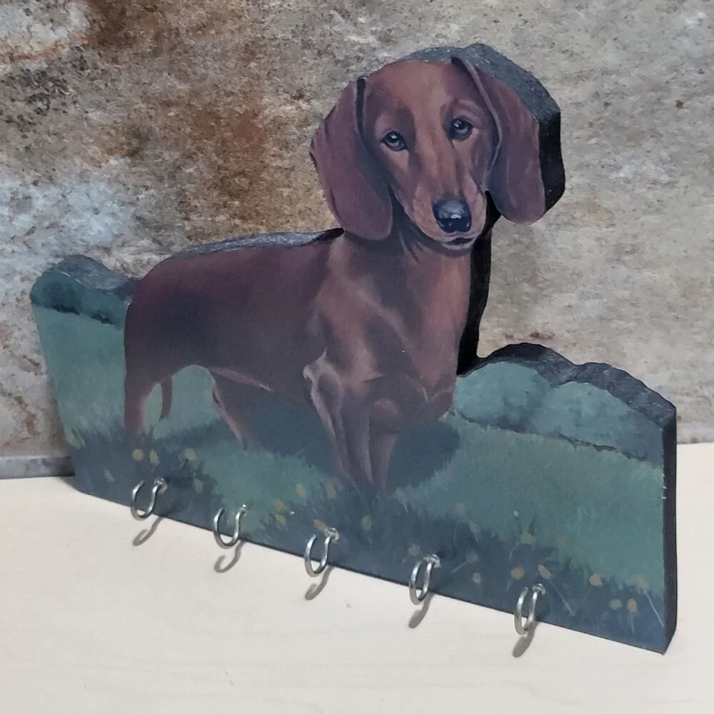 Decorative Brown Dachshund Dog Key Leash Holder Wall Mount